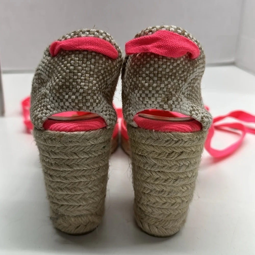 Castaner Espadrilles Wedges Sandals Wrap Around Shoe Lace Up Neon Pink Size US 9